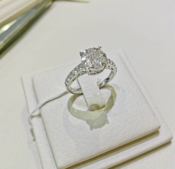 istock Beautiful luxery wedding diamond silver ring 877490072