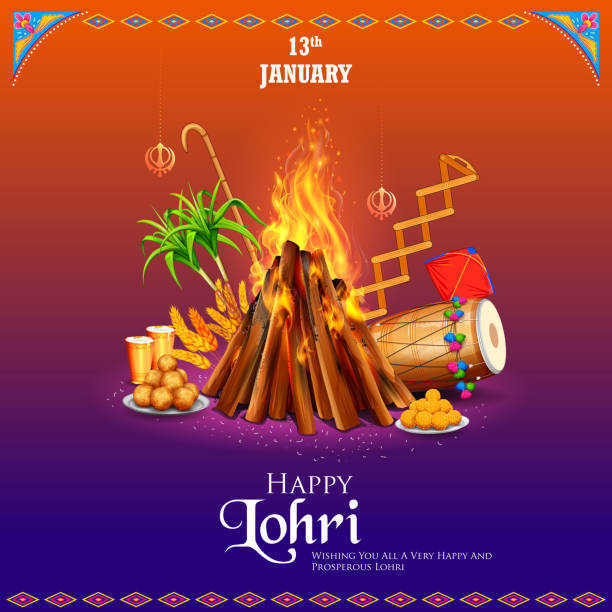 Happy Lohri Holiday Background For Punjabi Festival Stock Illustration -  Download Image Now - iStock