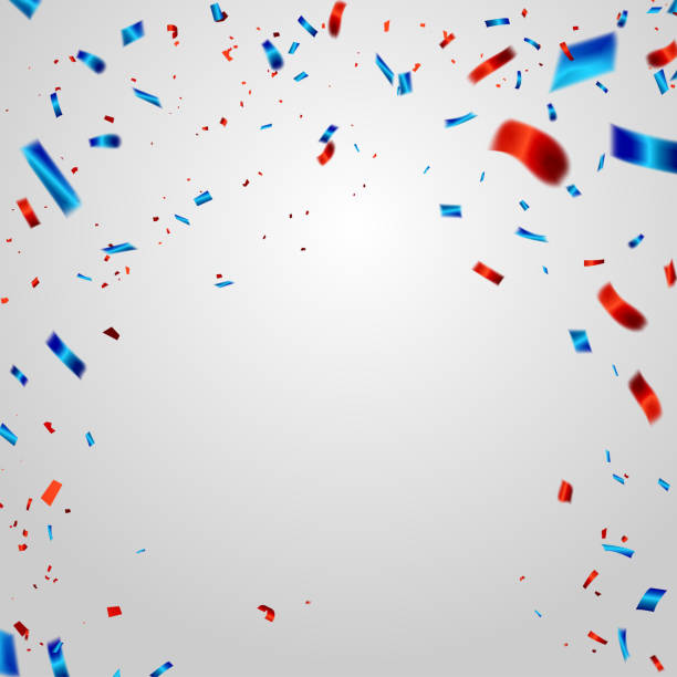 istock Celebration background template with confetti and red and blue ribbons. Australia Day 877508324