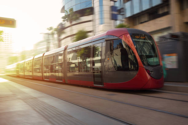 istock view of a moving tram in casablanca 877512084