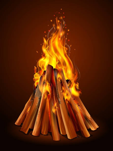 ilustrações de stock, clip art, desenhos animados e ícones de blazing bonfire inferno fire on wood for outdoor camping or lohri celebration - traditional culture asia indigenous culture india