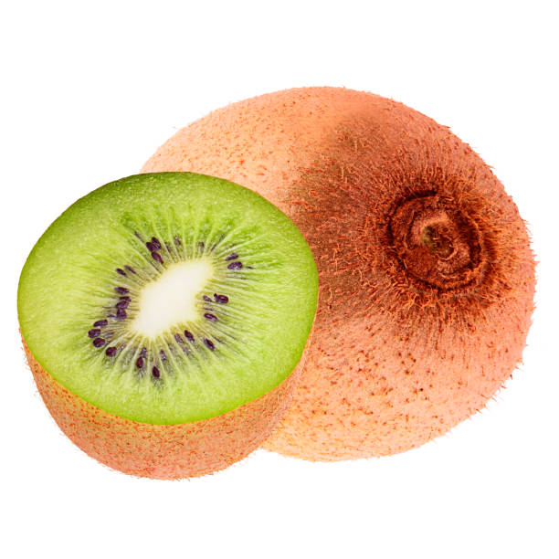 istock Isolated one whole and half kiwi on white background with clipping path 877516048