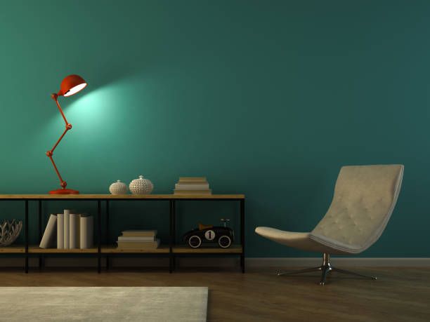 istock Part of interior with retro red lamp 3D rendering 877582642