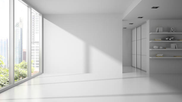 empty white color room 3d rendering - concret imagens e fotografias de stock