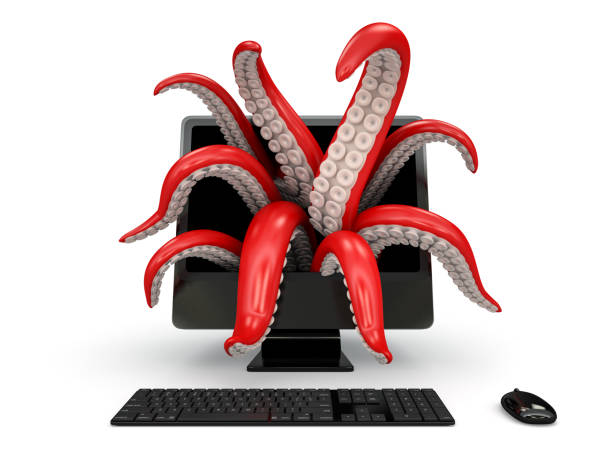 istock Red tentacles getting out of the computer monitor 877615946