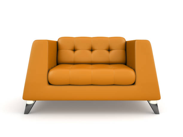 istock Orange lather armchair isolated on white background 3D rendering 877618064