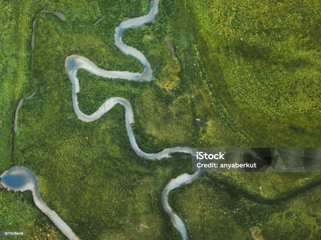 paysage aérien de rivière sinueuse dans le champ vert - Photo de Fleuve et rivière libre de droits