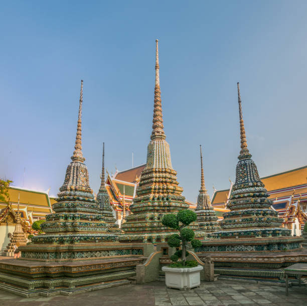 istock Stupas in Wat Po temple complex, Bangkok, Thailand 877618754