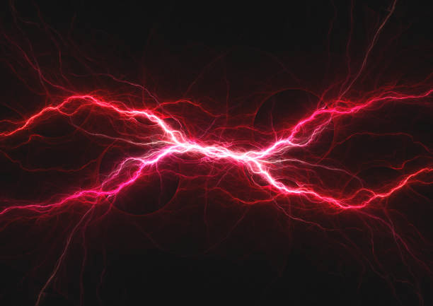 Purple and red lightning, abstract plasma background stock photo