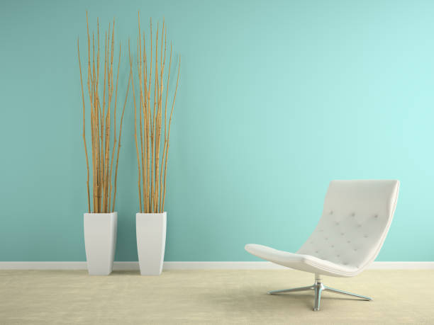 istock Part of interior with armchair and vases 3D rendering 877619344