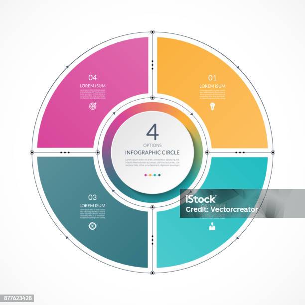 Infographic Circle In Thin Line Flat Style Business Presentation Template With 4 Options Parts Steps Can Be Used For Cycle Diagram Graph Round Chart Stock Illustration - Download Image Now