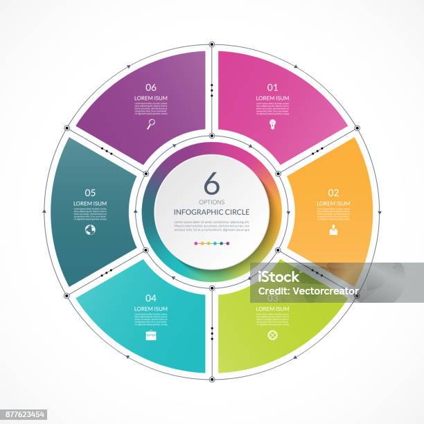 Infographic Circle In Thin Line Flat Style Business Presentation Template With 6 Options Parts Steps Can Be Used For Cycle Diagram Graph Round Chart Stock Illustration - Download Image Now