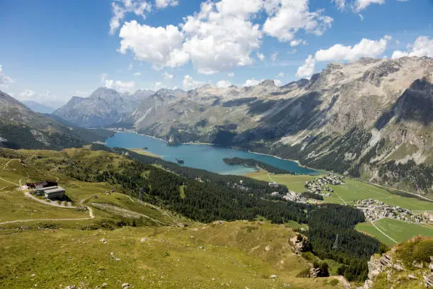 Valley of the beautiful Engadin with lake Lej da Segl, Graubunden, Switzerland