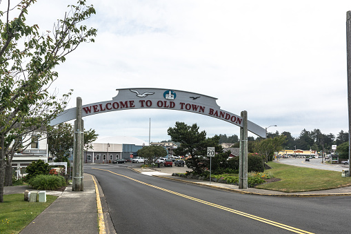 Bandon,Oregon,USA - June 7, 2017 : The signal of welcome to Old Town Bandon