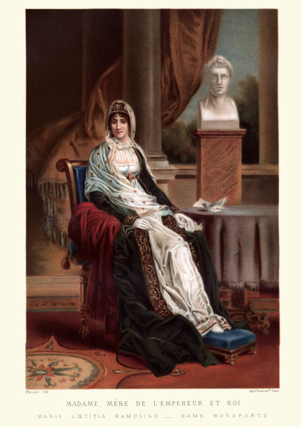 Letizia Ramolin, mother of Napoleon Bonaparte Vintage engraving of Letizia Ramolin, mother of Napoleon Bonaparte. Nobile Maria Letizia Buonaparte nee Ramolino (24 August 1750 – 2 February 1836) was an Italian noble, mother of Napoleon I of France. fine art image pictures stock illustrations