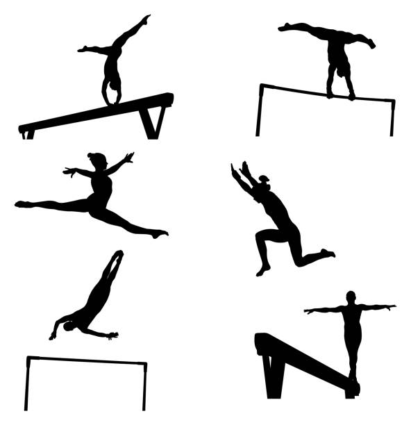 ÐÑÐ½Ð¾Ð²Ð½ÑÐµ RGB set female athletes gymnasts in artistic gymnastics silhouette gymnastics stock illustrations
