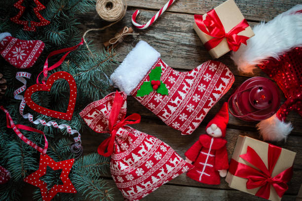 istock Christmas gifts, gift bag in christmas pattern 877704276