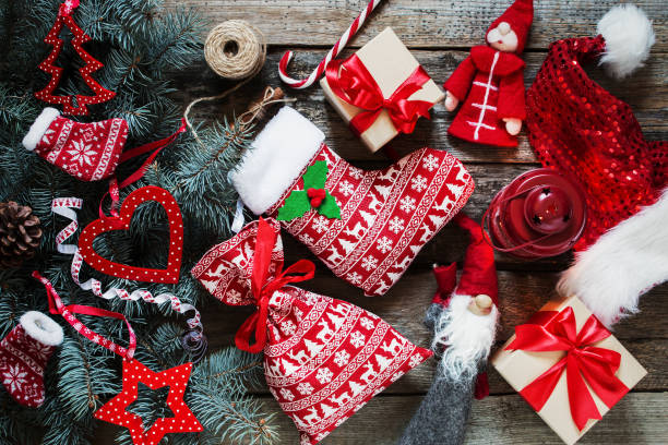 istock Christmas gifts, gift bag in christmas pattern 877704290