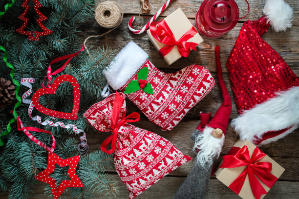 istock Christmas gifts, gift bag in christmas pattern 877704328