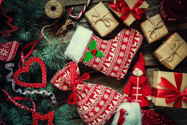 istock Christmas gifts, gift bag in christmas pattern 877704392