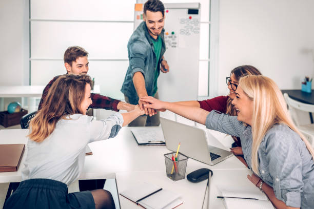istock Presentation on future plans to colleagues going well 877714356