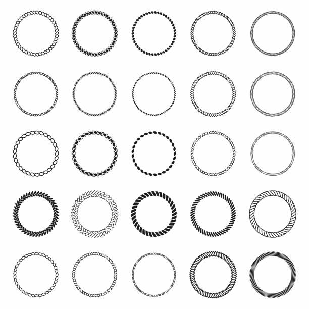 Rope frame. Set of round vector frames from nautical rope. Round marine rope for decoration Rope frame. Set of round vector frames from nautical rope. Round marine rope for decoration. Vector circle borders stock illustrations