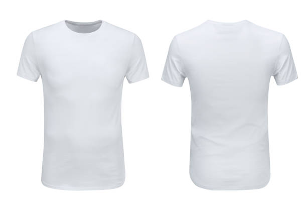 白い背景に白い t シャツの前面と背面ビュー - short cut ストックフォトと画像