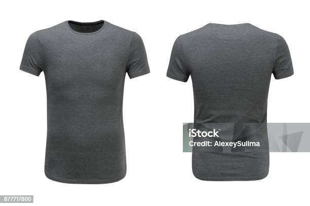 Front And Back Views Of Grey Tshirt On White Background Stock Photo - Download Image Now