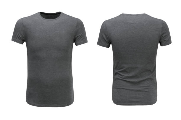 вид спереди и сзади на серую футболку на белом фоне - gray shirt стоковые фото и изображения
