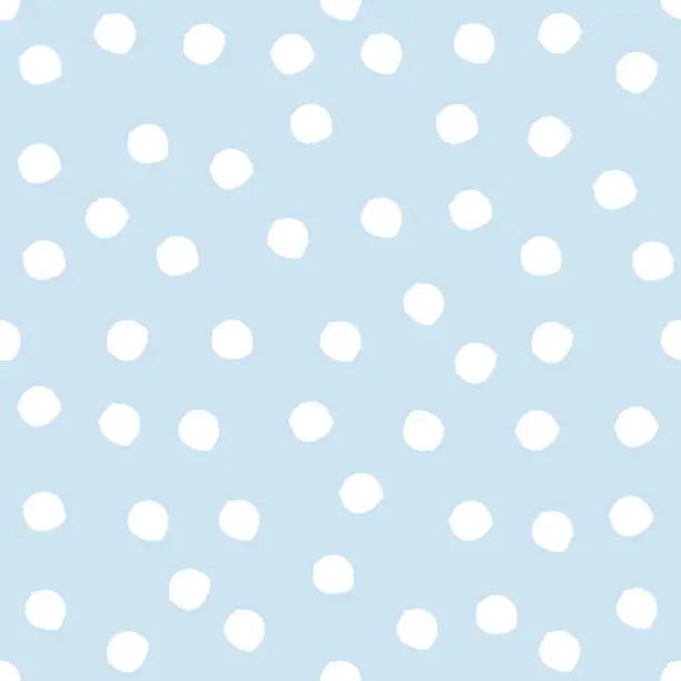 Vector illustration of Damaged circles painted with a brush. Seamless pattern. White spots on a blue background.