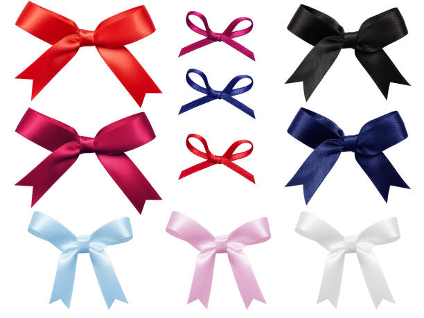 Set of bows in multiple colours tied using satin ribbon