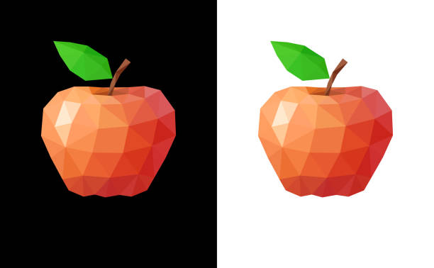 Low poly red apple on black and white vector art illustration