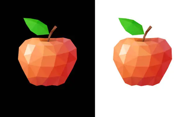 Vector illustration of Low poly red apple on black and white