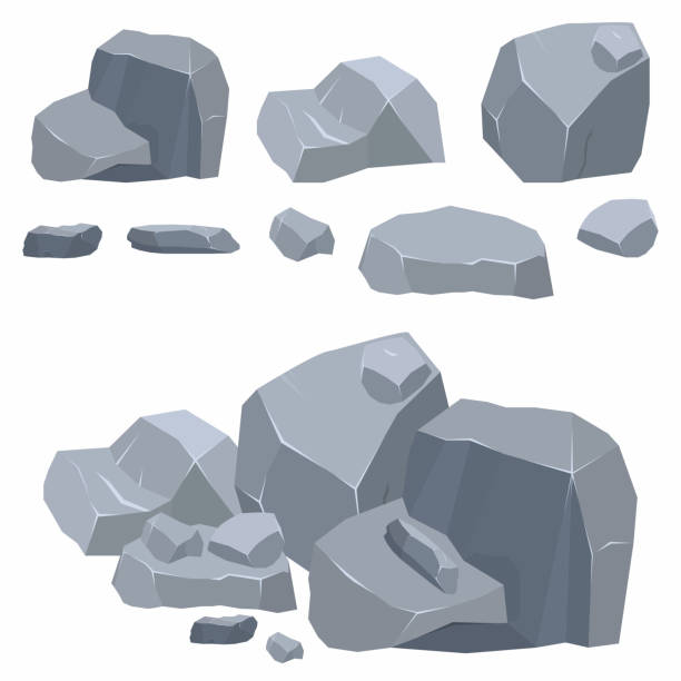 ilustrações de stock, clip art, desenhos animados e ícones de rocks, stones collection. different boulders in isometric 3d flat style - rock stone stack textured