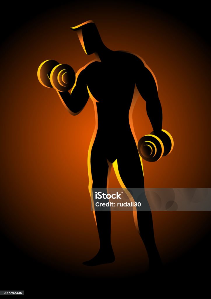 Bodybuilder lifting dumbbells Silhouette illustration of a bodybuilder lifting dumbbells Active Lifestyle stock vector