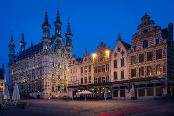 The City Hall of Leuven, Belgium, is a landmark building on that city's Grote Markt (Main Market) square, across from the monumental St. Peter's Church. Built in a Brabantine Late Gothic style between 1448 and 1469, it is famous for its ornate architecture, crafted in lace-like detail.