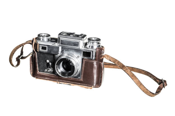 istock Old fashioned film camera in leather half case 877748334