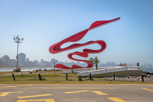 Santos, Brazil - Sep 3, 2017: Sculpture by Tomie Ohtake at Marine Outfall (Emissario Submarino) - Santos, Sao Paulo, Brazil