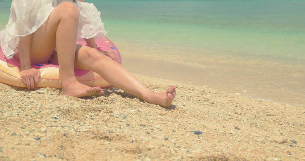 istock Japanese female sitting on the beach. 877760534