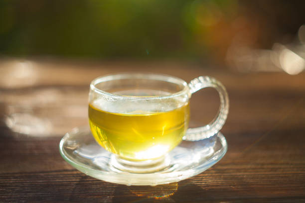 istock delicious green tea in  beautiful glass bowl on table 877763926