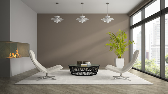 Interior of modern  design room  with white armchairs 3D rendering