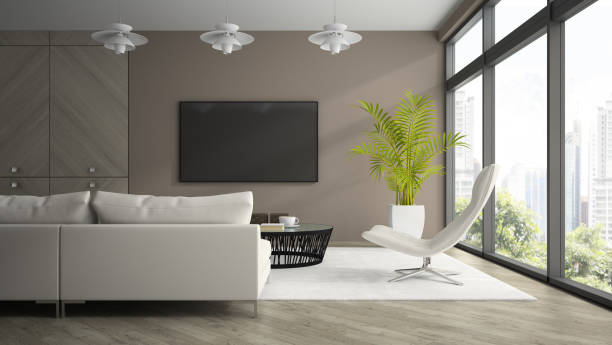 istock Interior of modern  design room  with white armchair 3D renderin 877766374