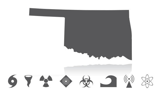 карта оклахома стихийных бедствий иконы установить - environmental damage tornado oklahoma storm stock illustrations