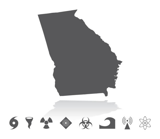 Map of Georgia Disaster Icons Set Vector of highly detailed Georgia map with natural disaster icons set georgia tornado stock illustrations