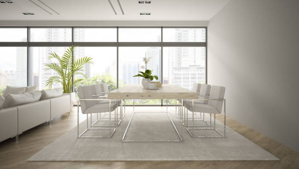 istock Interior of modern  loft with fireplace and palm 3D rendering 877767154