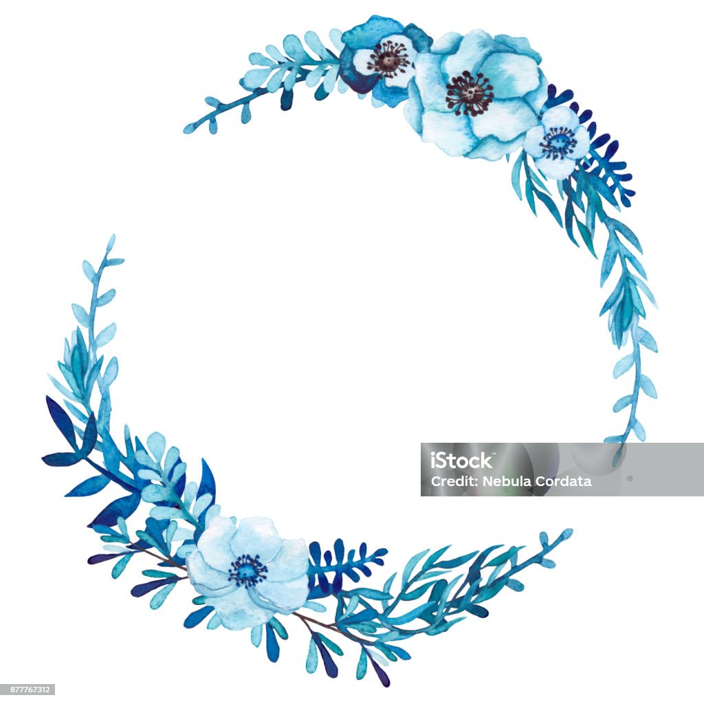 Ilustración de Guirnalda Con Flores Azules Y Hojas De Acuarela y más  Vectores Libres de Derechos de Azul - Azul, Invierno, Anticuado - iStock