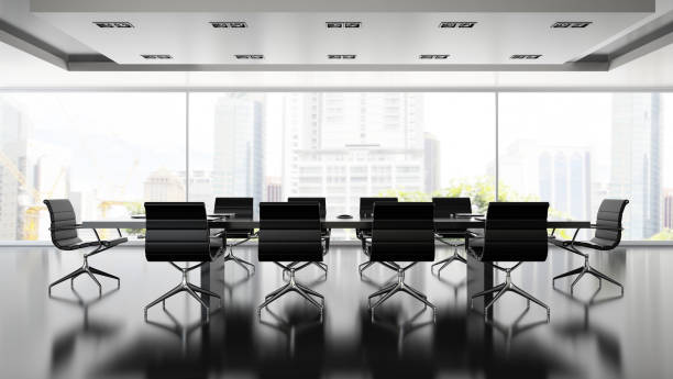 istock Interiopr of boardrooml with black armchairs 3D rendering 877767714