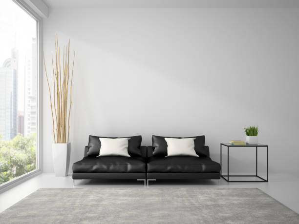 istock Part of  interior with black sofa and white pillows 3D rendering 877773898