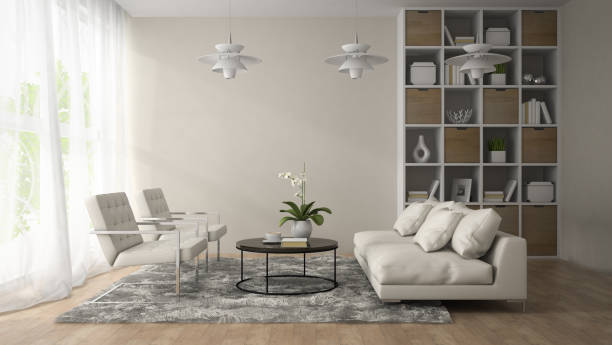 istock Interior of modern room  with three white lamps 3D rendering 877773992