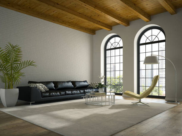 istock Interior of modern  design loft  with black sofa 3D rendering 877774082